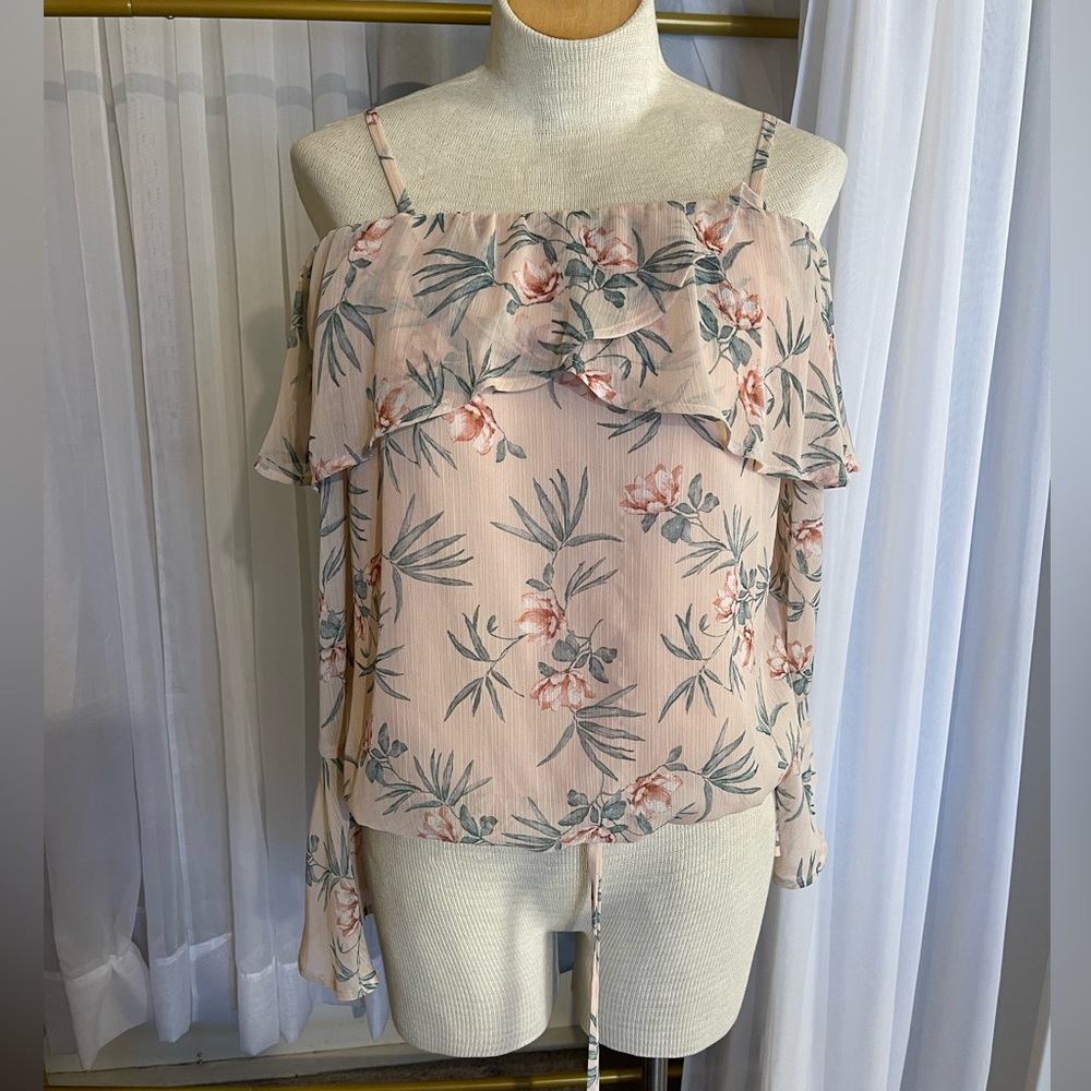 Iz Byer Floral Ruffle Blouse - Pink and Green